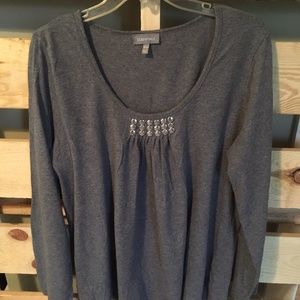 ESSENTIALS gray silver stud long sleeve top 18/20